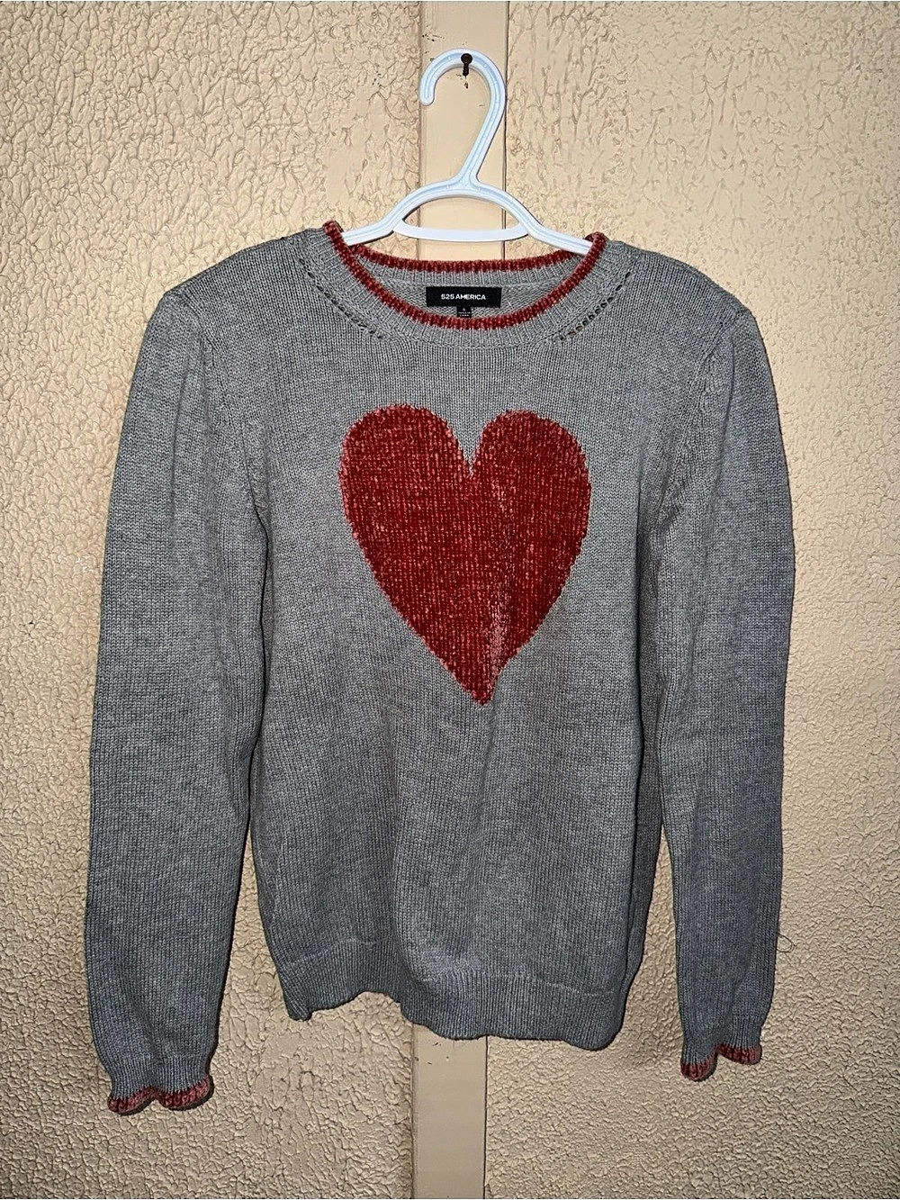 525 America Cotton Shaker Chenille Heart Sweater (Size Small)